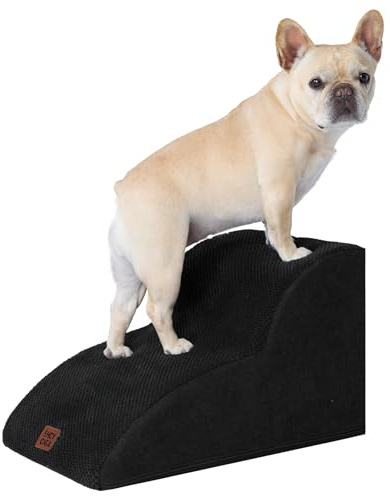 EHEYCIGA Hundetreppe für Kleine Hunde 30 cm Hoch, 2 Stufen, Schwarz | Gelenkschonende Haustiertreppe für Sofa & Bett, Hochdichter Schaumstoff, Rutschfester Boden, Abnehmbarer & Waschbarer Bezug
