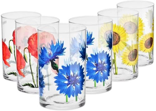 Krosno Gläser Mit Blumenmuster – Set Aus 6 x 250 Ml – Für Wasser, Säfte, Cocktails, Limonade – Nur Handwäsche