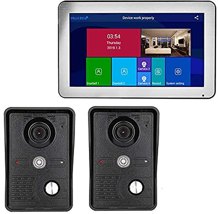 JKJZSALJ Drahtlose Video-Türsprechanlage, WiFi, 25,4 cm (10 Zoll), mit 2 kabelgebundenen Kameras HD 1080P
