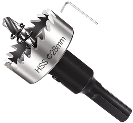 METALLIXITY Trousse de Scie Cloche 28mm (1-3/32) Scie Cloche Argent | en Acier Rapide 4241, avec Foret de Centrage Clé Hexagonale et Ressort, pour Métaux Tendres Bois Plastique
