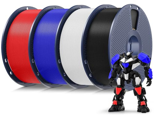 SUNLU 4KG PLA Filament 1.75mm, 3D Drucker Filament PLA | Maßgenauigkeit +/- 0,02mm, Sauber Gewickelte 1KG Spule (2,2 lbs) für Meisten 3D Drucker, Schwarz+Weiß+Rot+Blau 4000g