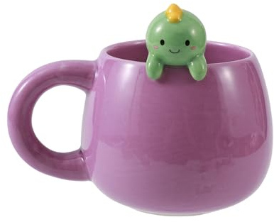 I-TOTAL® - Tasse en céramique avec animal en céramique sur le bord, tasse à thé ou café (HELLO DINO)