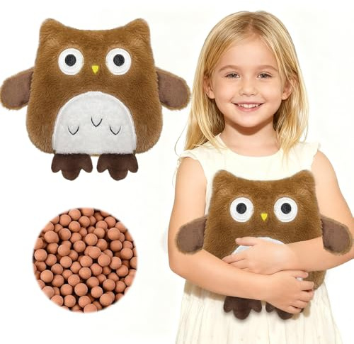 KBIBCK Wärmekissen Mikrowelle Tiere, Wärmekissen Kinder, 21 x 24 cm Mini Wärmflasche Tier, Tonpartikel Wärmflasche für Mikrowelle für Damen Kinder Babys Zur Bauch Nacken Und Regelschmerzen (Eule)