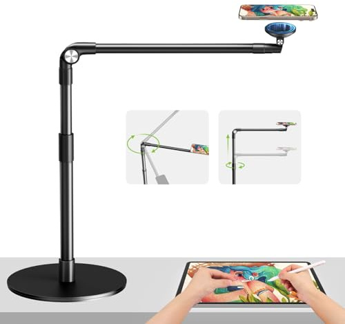 elitehood MagSafe Overhead Phone Mount, Adjustable Phone Stand for Filming | Magnetic Overhead Tripod for Phone with 38cm Long Arm & 360° Swivel Tilt, iPhone Stand for Desk, Filming, Cooking, Painting,