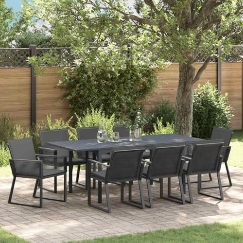 QJBSAVVA 9-Teiliges Gartenmöbel-Set Schwarz aus Poly-Rattan mit 8 Stühlen und ausziehbarem Esstisch 180 x 80 cm Robust und Wetterfest für Balkon Terrasse Garten