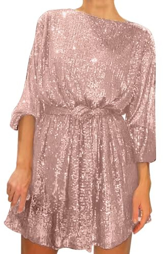 Vestito da donna di Capodanno, nero, con paillettes, elegante abito da sera, sexy, a maniche lunghe, con brillantini, per feste, feste, con paillettes