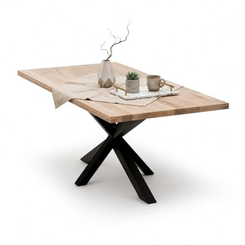 Liadomo Esstisch Eiche 240x100 cm Glasgow, Spider-Gestell schwarz | Massivholztisch Eiche, 40mm Tischplatte geölt, Tisch für Esszimmer, Robust & Pflegeleicht, Unikat, Metallgestell schwarz