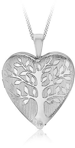 Tuscany Silver Women's Sterling Silver Rhodium Plated 19.5 mm Heart Tree of Life Locket Pendant on Adjustable Curb Chain Necklace of Length 46 cm/18 Inch