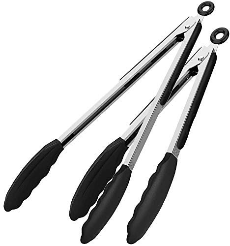 Starchef Küche Lebensmittel Tongs-Pack von 2-Rutsch & Easy Grip Griff-Smart Verriegelung Clip (9und 12/Schwarz)