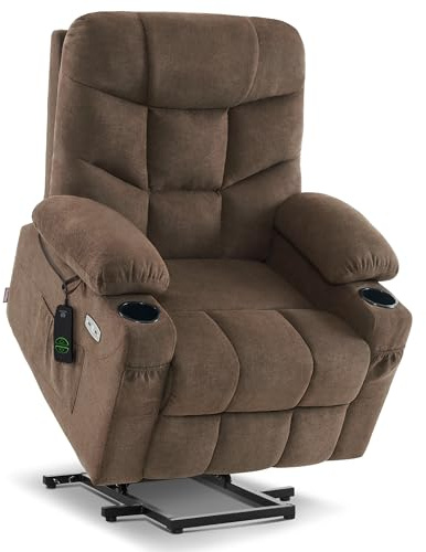 MCombo Power Lift Recliner Chair for Elderly, Fabric 7287 (Brown, Medium)