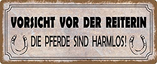 Blechschild 27x10cm gewölbt Vorsicht vor der Reiterin reiten Pferde Sprüche Deko Geschenk Schild