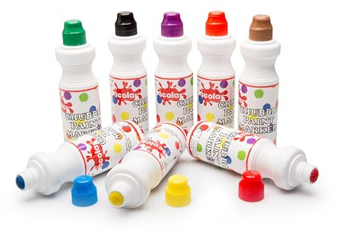 Scola Chubbi Paint Markers, 30 Pieces, Assorted Colours, 75 ml Bottles, Quick Drying, No Mess or Spill, Art and Crafts Projects, Ideal for Schools and Kids