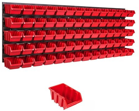 Système de rangement mural 1152 x 390 mm, 70 pièces, boîtes empilables, étagères de rangement pour vue, plaques murales extra solides, étagère extensible, étagère d'atelier, étagère murale d'atelier
