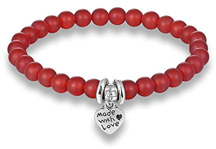 Generic Stein Armband,7 Chakra Vintage 6Mm Natürliche Rote Achat Perlen Herz Anhänger Energiebilanz Armreif Charm Schmuck Männer Frauen Freund Liebe