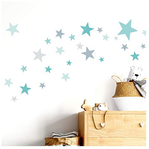 Little Deco Wandtattoo 60 Sterne Kinderzimmer Mädchen Junge Stars I türkis Mint grau I viele Farben Wandaufkleber Wandsticker Set bunt selbstklebend DL409