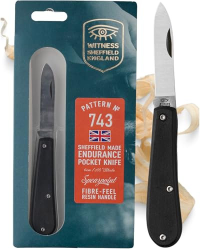 UK Legal Folding Pocket Knife – Endurance Spearpoint 6.2cm 420H Stainless Steel Blade, Black Handle, EDC for Camping, Gardening, Farming, Bushcraft, Hiking – Handcrafted in Sheffield