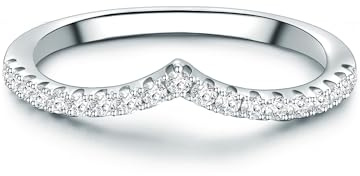 Trilani Damen-Ring in V-Form aus 925/- Sterling Silber mit Zirkonia im Brilliantschliff Vorsteckring Verlobungsring Memoirering Beisteckring