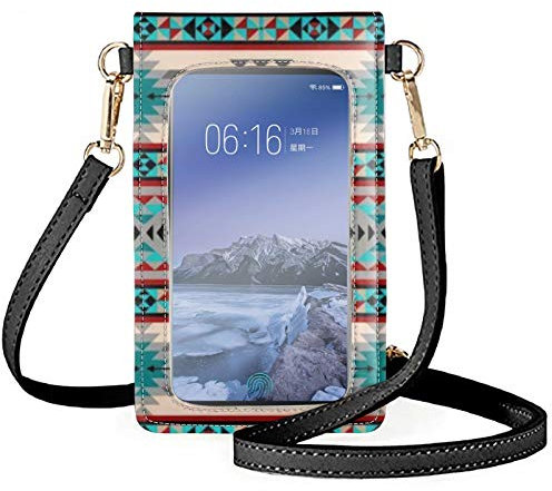 chaqlin Geldbörse aus PU-Leder für Damen, Touchscreen-Handytasche, kleine Umhängetasche, Ethnic Tribe Style -3, Einheitsgröße, Casual