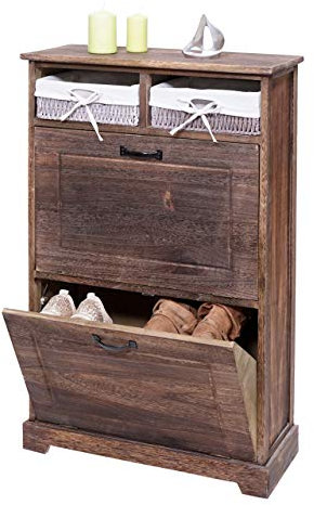 Mendler Schuhkipper HWC-H19, Schuhschrank Schuhregal Schuhablage, Massiv-Holz Shabby-Look Korb-Schublade 100x60x24cm - braun