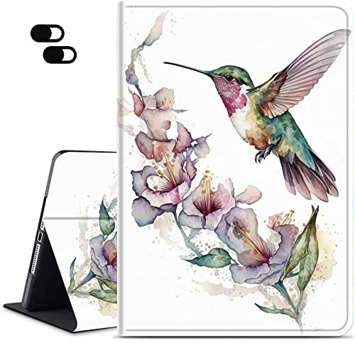 Dikoer - Custodia per tablet Fire 7, sottile e regolabile, con supporto posteriore per Amazon Fire 7, versione 2019/2017/2015+2 cover per fotocamera, motivo: colibrì