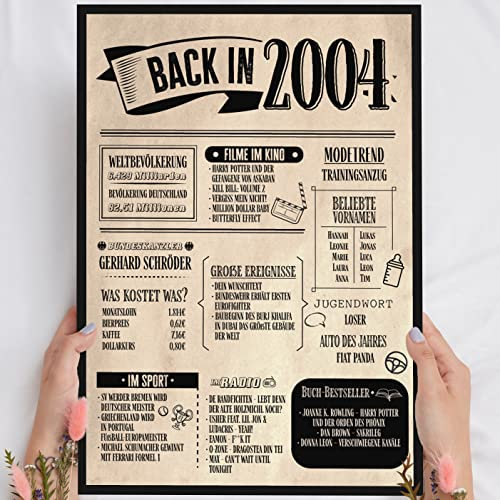 21 Geburtstag Geschenk, Alte Zeitung Holzbild Back in 2004 Vintage personalisierbar zum Hinstellen/Aufhängen opt. beleuchtet, 21 Geburtstag Frau, 21 Geburtstag Mann, 21. Geburtstag, 21 Geburtstag Deko