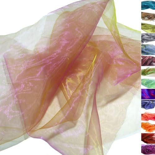TOLKO 1m Organza Stoffe zum Nähen Meterware | Hauch Zart, Fein, Durchsichtig | zum Dekorieren Basteln 145cm breit | leichter Glanz Stoff für Gardine Vorhänge Tischdecken Deko Schals (Violett Gelb)