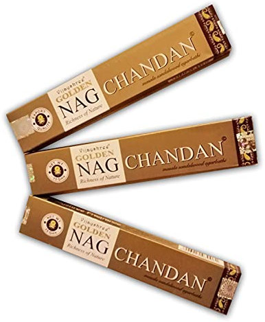 Golden Nag Chandan - Aromatisches Räucherstäbchen x 3 Vijayshree Nag Chandan - Natürliches Aromatherapie-Räucherstäbchen - Räucherstäbchen, 3 Schachteln mit 15 g.