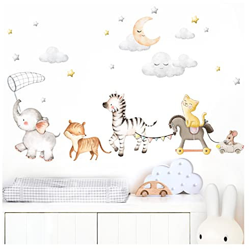 Little Deco Wandtattoo Wandsticker Kinderzimmer Tiere Polonaise I Wandbild 116 x 72 cm (BxH) I Elefant Maus Wandaufkleber Tiger Zebra Spielzimmer Baby Deko DL714