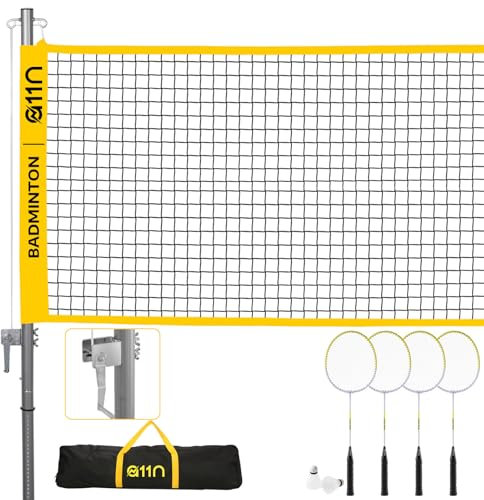A11N Tragbares Badminton-Set – inklusive Netz, 4 Schläger, 2 Federbälle und Tragetasche – für Hinterhof, Strand und Park