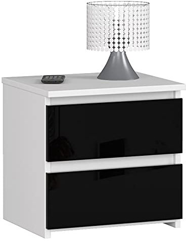 AKORD | Kommode Set 2 Schubladen Sideboard Mehrzweckschrank Schrank | Schreibtisch | ecktisch | Eck Schreibtisch für Home Office | Einfache Montage | 40x40x35 | Weiß & Schwarz Glanz Front