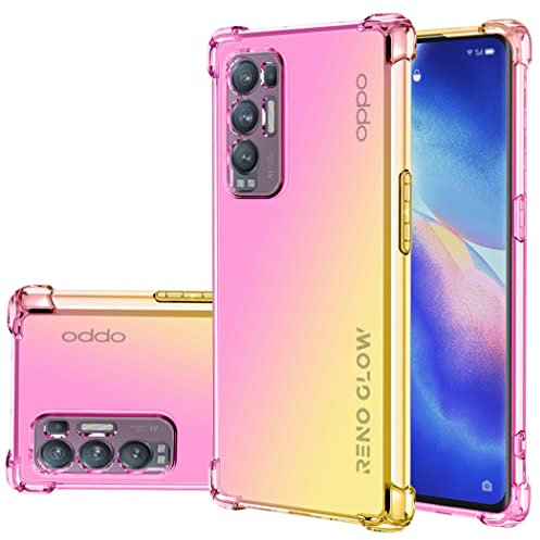 Jhxtech für Oppo Reno5 Pro+ 5G/Oppo Find X3 Neo Hülle, Transparente süße Verlauf Handyhülle, Schlankes kratzfestes Flexibles TPU Hülle stoßfeste Schutzhülle für Oppo Find X3 Neo 5G rosa/Gold