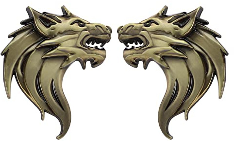 VGOL Ein Paar 3D-Metallaufkleber Wolfskopf, Autoaufkleber, Wolfskopf, Emblem, reflektierend, Motorrad, Auto-Dekoration, Aufkleber, Windschutzscheiben-Dekoration, Bronze
