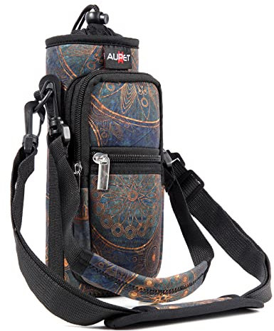 AUPET Water Bottle Sling Bag Sleeve Holder Carrier 25/32/40/64 oz,Insulated Crossbody Water Bottle Case Cover with Strap and Pockets for Men/Women Walking Hiking Camping (25oz, Stylish)