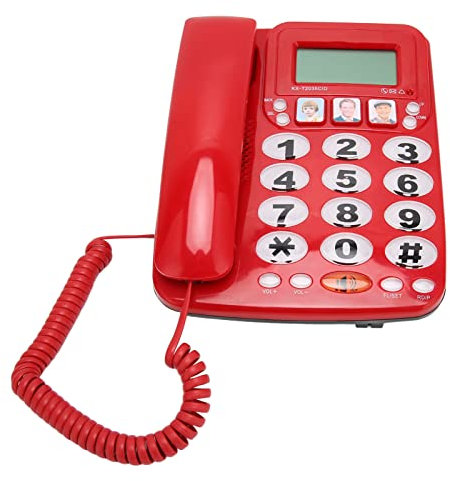 Zunate Telefono con Filo, Telefono Fisso a Pulsanti Grandi per Anziani, Composizione One-Touch per Bambini Non Vedenti Anziani, Telefono Interno a Doppia Porta per Casa, Hotel, Ufficio, Volume(Rosso)