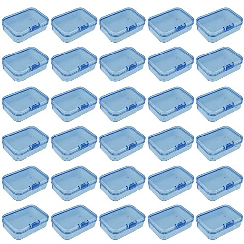 Goodma 30 Pieces Mini Rectangular Plastic Boxes Empty Storage Organizer Containers with Hinged Lids for Small Items and Other Craft Projects (65 x 45 x 20 mm, Blue)