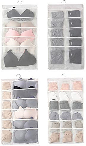 2 Stücke Unterwäsche Organizer Hängend, Wandbehang Aufbewahrungstasche, Faltbar, Drehbar, für Aufbewahrung BHs, Slips, Socken, Krawatten (2 Styles, Beige)