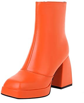JUANMAO Wärme Winterstiefel Stiefel Boots Plateau Schuhe Damen-Stiefeletten mit spitzem Zehenbereich Reißverschluss Knöchel Schuhe Schneestiefel Damenschuhe Orange 36