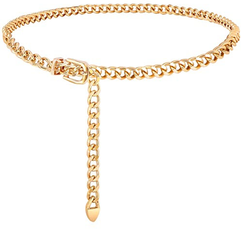 JASGOOD Women Waist Chain Belt Adjustable Weave Body Link Belts for Jeans Dresses Gold M