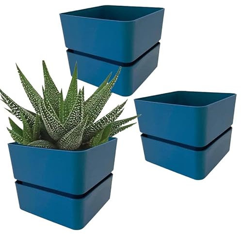 Virsus 3 Vasi quadrati con sottovaso per piante, misura 12x11 cm, design elegante, Fioriera per interno e per esterno, vaso per piccole piante grasse, resistente ai raggi UV (Denim)