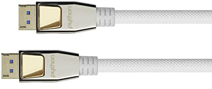 Python PREMIUM DisplayPort 2.0 Kabel - 50cm / 0,5 m - 54 Gbit/s, UHBR 13.5-4K @240Hz / 8K @60Hz - KUPFERLEITER - NYLONGEFLECHT - weiß