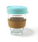 Hosoncovy 350ML Reusable Glass Coffee Cup with Cork Sleeve Heat Resistant Cork Band Travel Coffee Mug with Lid 12 OZ Coffee Cup (Blue)
