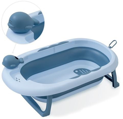 Bañera Bebe Plegable Interbaby 80x47x21 cm | Bañera Plegable Bebé con Taza para Enjuague, Antideslizante, Tapón hermético | portatil, Fácil de Guardar, Cómoda, Azul