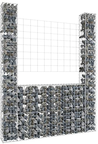 Keketa Panier en gabion en forme de U avec 2 montants, cage en gabion en métal, panneau de clôture décoratif pour jardin, terrasse et clôture murale en fer 140 x 20 x 200 cm