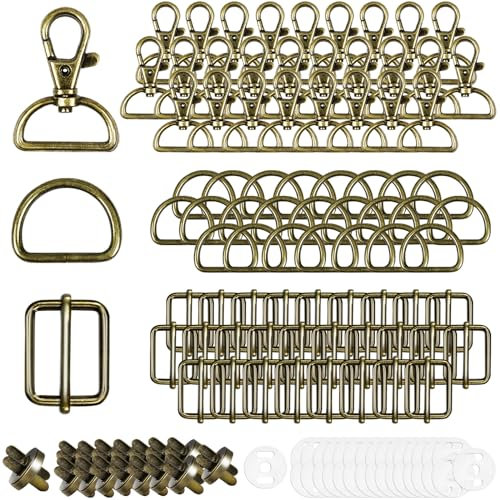 100 Stück Drehbare Karabinerhaken Mit Drehgelenk Schlüsselanhänger D-Ringe Triglide-Schiebeschnalle Gurtversteller Metall Magnetknöpf Schnallen und Verschlüsse für DIY Nähen Zubehör (25mm, Bronze)