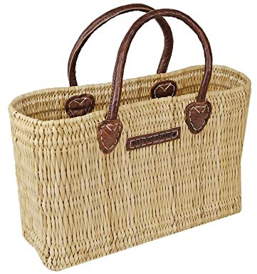 NATUREHOME von Hand geflochtene kleine Tasche Schilftasche (S) 22 x 10 x 34 Stroh Hand-Tasche mit Ziegenldergriffen für den netten Abend