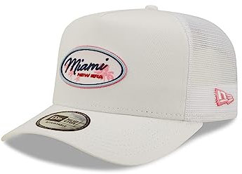 New Era verstellbare Baseballkappe A-Frame Trucker USA Miami Weiß gebogener Schirm - One-Size