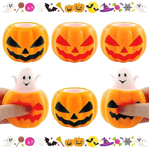 Lets Joy 6 Stück Halloween Party Mitgebsel, Halloween Anti Stress Spielzeug, Spielzeug zum Stressabbau, Stress Relief Spielzeug, Halloween Kürbis Spielzeug, Halloween Kinder Party Mitgebsel