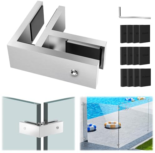 Gyykzz 1 Pack T316 Marine Grade Railing Glass to Glass Clamp, Stainless Steel Bracket for Balustrade, 90 Degree Brushed Finish Railing Clip Holder for Pool Fence, Balustrade, Balcony Deck