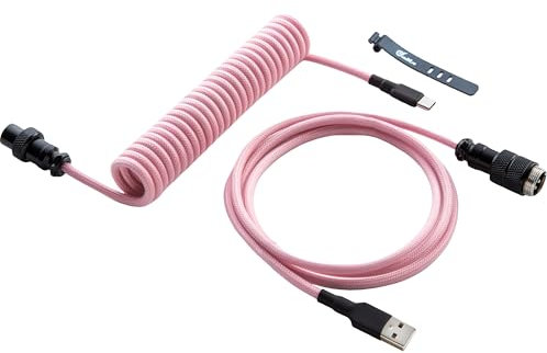 GUNMJO Pro Custom Coiled USB C Cable for Gaming Keyboard, Double-Sleeved Mechanical Keyboard Cable with Detachable Metal Aviator, 1.5M USB-C to USB-A, Black Pink