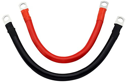 DAWRIS 2Pcs 2 AWG 30CM Auto Battery Cables, Red Black Car Battery Charger Cables with SC35-8 Ring Terminals Copper Wire for Truck, Motorcycle, Solar, RV, Marine